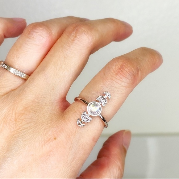 Crescent Moon Phase Moonstone Silver Tone Ring 6 - Picture 3 of 6